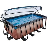 Foto von EXIT Wood Pool 400x200x122cm mit Abdeckung und Sandfilter- und Wärmepumpe - braun