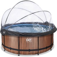 Foto von Frame Pool ø360x122cm (12v Sandfilter) – Holz optik + Sonnendach + Wärmepumpe braun